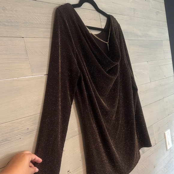 Michael Kors Shimmering Brown Long Sleeve Top - Picture 9 of 12